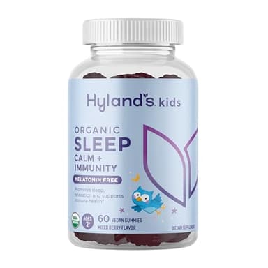 Hyland's Kids Melatonin Free Organic Sleep Aid Gummies with Calm & Immune Support - with Vitamin C, Zinc, Elderberry, Lemon Balm & Chamomile, Helps with Sleeplessness & Restlessness, 60 Vegan Gummies