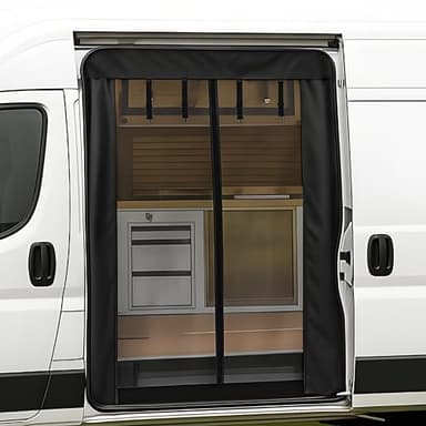 UUT Van Bug Screen with Privacy 69''H x 59''W, Van Bug Screen Fit for Sprinter/Transit/ProMaster, Sprinter Van Bug Screen -Roll-up Design，Sliding Door Van Bug Screen with Center Zipper Closure.