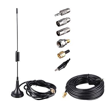Portable Radio Signal Antenna SMA-Male, Outdoor TV FM Stereo Antenna,33Ft Ultra-Low Loss Coax Signal Extension Cable with 6pcs Universal Antenna Adapter for FM Radio Portable TV