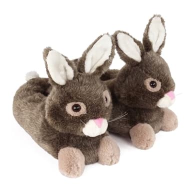Everberry Brown Bunny Rabbit Slippers for Women and Men - Fuzzy Plush Animal Slippers for Adults