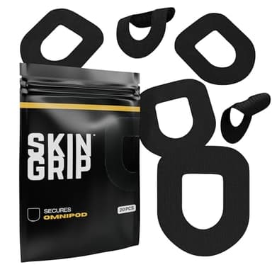 Skin Grip Insulet Omnipod 5 Adhesive Patches Waterproof & Sweatproof (Also Fits Omni pod Dash), Pre-Cut Medical Tape, Ultimate Insulin Pump Protection, Diabetic Sensor Covers, 20-Pack, Black