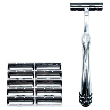 Taconic Shave, Heavyweight All Metal Non-Pivoting Twin Blade Cartridge Razor Compatible with GIllette Trac II, Personna, and Taconic Refills - 10 Cartridges Included