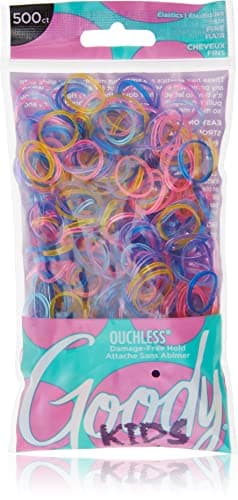 Goody Kids Ouchless Polyband Hair Ties, 500 Ct, Assorted Colors (Glitter), Latex Elastic Bands, Easy Glide, Ultra-Strong Hold Accessories for Girls & Boys, Secure Hold Ridge Design, All Hair Types