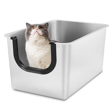 Yangbaga Extra Large Stainless Steel Litter Box, Leak Proof 12 Inches High Sides for Urine & Litter Trapping, Corner Litter Box for Kittens, Older Cats,Non-Stick,Non-Slip,No Sharp Edges