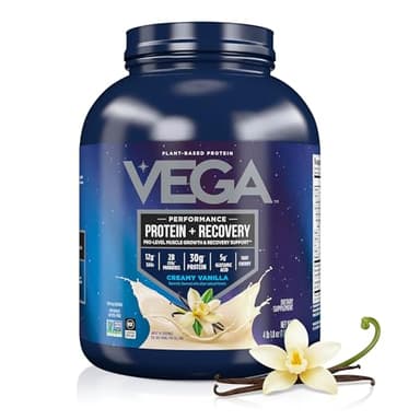 Vega Protein + Recovery, Vanilla – 30g Vegan Protein, Dairy & Gluten Free, Probiotics, NSF Certified, 65.6 oz (45 Servings)