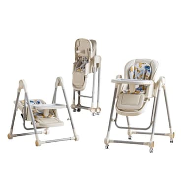 UMGOOGOO 5 in 1 Convertible Baby High Chair Foldable, Baby Swing for Infants to Toddler,Portable Baby Feeding Chair, High Chairs for Babies and Toddlers, Silla de Comer para Bebe(White)