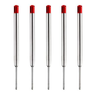 DunBong Red Ink Refill Pack of 5, Replaceable Ballpoint Pen Refills, Medium Point Metal Refill (Red)