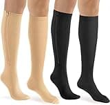 bropite Zipper Close Toe Compression Socks for Women and Men 2 Pairs Knee high 15-20mmHg for Walking Running Nurses Pregnancy