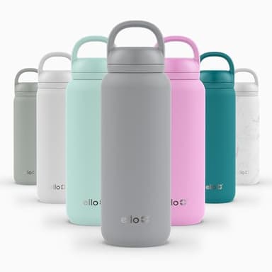 Ello Cooper Twist 32oz Stainless Steel Water Bottle with Chug Lid | Leak Proof | Double Walled and Vacuum Insulated | Built in Carry Loop | Dishwasher Safe | Gray
