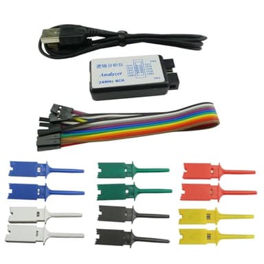 Ferwooh USB Logic Analyzer 24MHz 8CH 8 Channel UART IIC SPI Debug Device + 12PCS 6 Colourful Test Hook Clip Set + USB Cable + Debugging Tool Sets