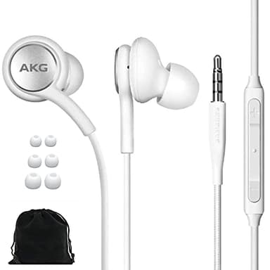 SAMSUNG AKG Wired Earbuds Original 3.5mm in-Ear Earbud Headphones with Remote & Microphone for Music, Phone Calls, Work - Noise Isolating Deep Bass, Includes Velvet Carrying Pouch - White