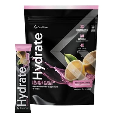 CorVive Hydrate Electrolyte Drink Mix | Pink Lemonade Flavor | NSF Certified | Electrolytes, Vitamin C, Magnesium, Zinc, Potassium | Used by Athletes & US Military | Boost Performance | 15 Packs