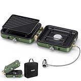 OGERY 2-Burner Foldable Camping Stove with Griddle (Textured & Smooth) and Carrying Bag, Portable Propane Camp Stove with 2 Adjustable Burners & Piezo Ignition, for Camping Tailgating Essentials Gear