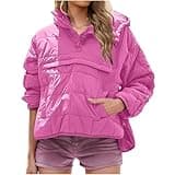 Free People Dup, Free People Dupes, Fashion Sweaters, Purple Jacket for Women, Jackets for Women Oversized Puffer Jacket Lightweight Long Sleeve Warm Quilted Pullover Winter Coat, Purple,Large