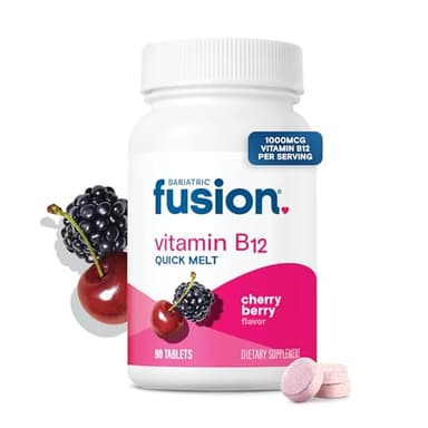 Bariatric Fusion Vitamin B12 Sublingual 1000 mcg Melts | Cherry Berry Flavored | Vitamin B12 Dissolve Under Tongue Tablets with Folic Acid | Sugar Free | Methylcobalamin | 90 Count