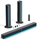 TV Sound Bar, Soundbar with RGB LED Lights & 2.1CH Bluetooth Speaker Surround System, 180W Surround Sound, AUX/Optical/HDMI ARC Home Theater Speaker, 2 in 1 Detachable for Smart TV/Projector/Gaming/PC