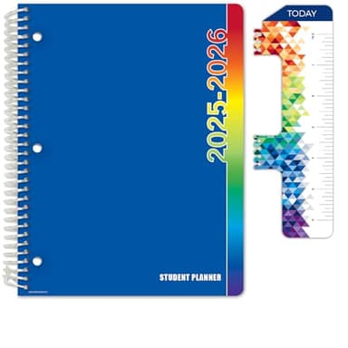Global Datebooks Dated Middle School or High School Student Planner for Academic Year 2025-2026 Includes Ruler/Bookmark and Planning Stickers (Block Style - 8.5"x11" - Blue Colors)