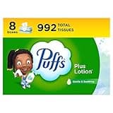 Puffs Plus Lotion Facial Tissues, 8 Family Boxes, 124 Facial Tissues per Box, Allergies and Colds