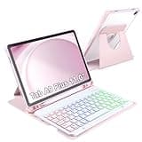 MePadKey Keyboard Case for Samsung Galaxy Tab A9 Plus 11.0 inch SM-X210/SM-X215/SM-X216, 360 Degree Rotating Cover with Colorful Backlit Detachable Keyboard fit Tablet A9+ 5g (Pink)