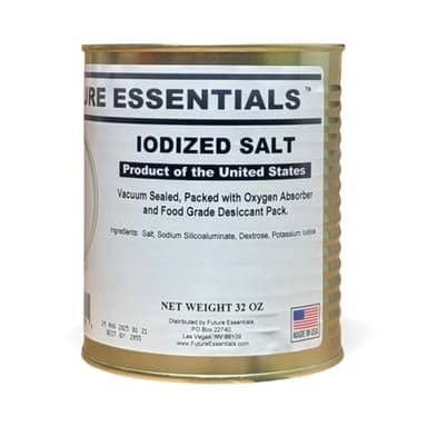 Future Essentials Iodized Salt – 2 lb Can of Pure, Additive-Free Table Salt with Iodine – Long Shelf Life for Emergency & Everyday Use – 32 oz (190 tsp servings)