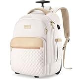 Arcoyard Small Rolling Backpack, Underseat Carry On Luggage With Wheels For Adults, 15.6 Inch Wheeled Backpack for Women, Travel Roller Bag, Beige