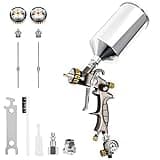 BEETRO HVLP Air Spray Gun, 1000ml Capacity 14.3CFM 29-32psi 1.4mm/1.8mm Nozzles Stainless Steel with Type 2 Adapter Air Control Valve and Filter Professional Gravity Feed Sprayer Automotive