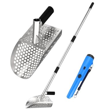 Long Handle Sand Scoop,with Metal Detector Pinpointer,Stainless Steel Beach Metal Detecting Shovel for Adults, Ideal for Underwater Treasure Hunting,Beach Sifting,Excavation Tools