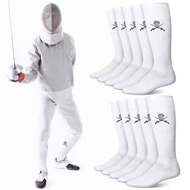 Glitopper 5 Pairs Fencing Socks for Epee Sabre and Foil Fencing Senior Night Gifts White Cotton Knee High Socks Comfortable Support Athletic Stockings for Men Youth