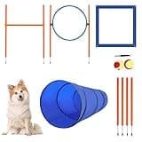 Polar Aurora Dog Agility Equipment, Dog Obstacle Courses Backyard - Pet Outdoor Games w/Adjustable High Jump, Agility Weave Poles, Tunnel, Jumping Ring, Pause Box, 2 Balls,Whistle and Carrying Bag