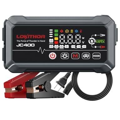LOKITHOR JC400 9-in-1 Battery Charger and Jump Starter, 2500A 12V Portable Jump Box for Car Upto 8.5L Gas/6.5L Diesel, 750mA/1A/2A, 6V/12V Automotive Battery Maintainer, Trickle Charger and Desulfator