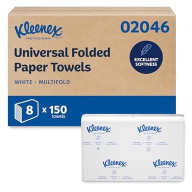 Kleenex Professional Universal Multifold Paper Towels, Bulk (02046), Absorbency Pockets, 9.2" x 9.4" Towel, White (150 Sheets/Pack, 8 Packs/Case, 1,200 Sheet Total)