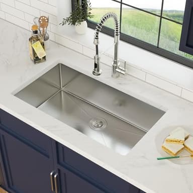 Zeayoun 30 Inch Undermount Kitchen Sink 16 Gague Stainless Steel Handmade Single Bowl Sink Large Deep Under Counter Sinks, 30"x18"x9"