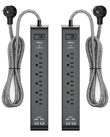 2 Pack Surge Protector Power Strip with 6 Outlets 4 USB Ports 5-Foot Long Heavy-Duty Braided Extension Cords Flat Plug 900 Joules 15A Circuit Breaker Wall Mount for Home Office ETL Listed