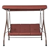 VEVOR 3-Seat Patio Swing Chair, Converting Canopy Swing, Outdoor Patio Porch with Adjustable Canopy, Removable Thick Cushion and Alloy Steel Frame, for Balcony, Backyard, Poolside, Brown