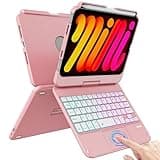 FUWANG Touchpad Keyboard Case for iPad Mini 7 (A17 Pro 2024) & Mini 6th Generation 8.3 inch 2021-360° Rotate Trackpad 7 Color Backlit with Pencil Holder Keyboard Case for iPad Mini 7/6th Gen, Pink