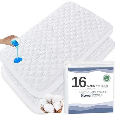 2 Pack Waterproof Pack and Play Mattress Protector Covers 28.5" x 41" for 4moms Breeze Playard Pad, Fit for 4moms Breeze Plus & Go Portable Playard, Quilted Cotton Terry Surface