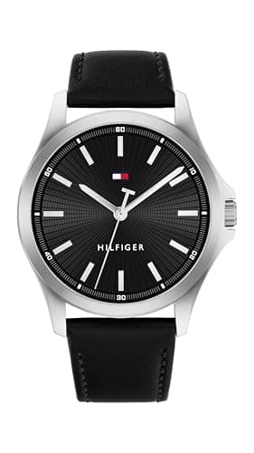 Tommy Hilfiger Men's 3H Quartz Watch, Leather Strap, Water Resistant 3 ATM, Modern Stylish Timepiece for Him, 42mm