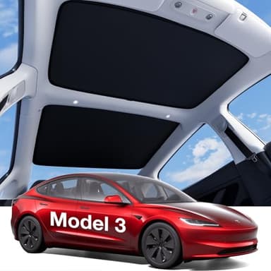 Wigoo 2025 Tesla Model 3 Sunshade Roof [Never Sag, Nano Ice-Crystal Coatings] Heat Reflective Glass Roof Sun Shade, Accessories for Tesla Model 3 2020~2026, Tesla Interior Black