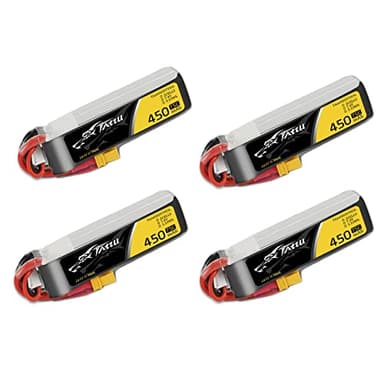 Tattu 4 Packs 450mAh 7.4V 75C 2S LiPo Battery Pack with XT30 Plug - Long Size for H Frame and BETAFPV 2S Whoop