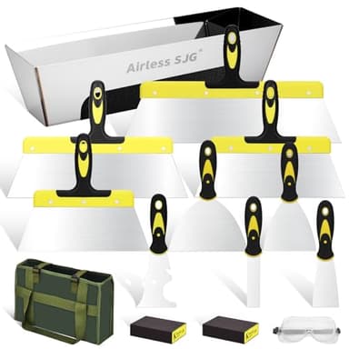 14PCS Drywall Knife Set, Hand Tool Kit Include Stainless Steel Putty Knives, Taping Knives, Painter Scraper, 14" Drywall Mud Pan,Oxford Carry Bag & Sanding Block,Spackle Tools for Home