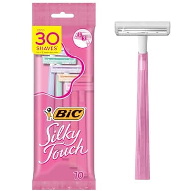 BIC Silky Touch Women's Disposable Razors, With 2 Blades, Pretty Pastel Razor Handles, 10 Count Pack of Shaving Razors