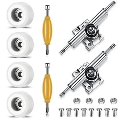 Zhehao 8 Pcs Fingerboard Bearing Wheels Standard Fingerboard Tool CNC Lathed Bearing Wheels Screwdriver and 2 Pcs Nut Driver for 34 mm Wide Decks Finger Skateboard Trucks(White)