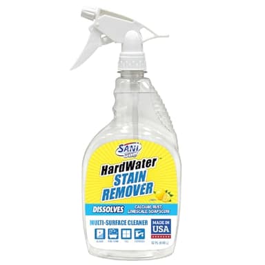 SANI 360° Hard Water Stain Cleaner (32 oz) 60 second multi-surface sealant and cleaner. Reduces buildup, calcium, limescale, rust, and soap scum. Lemon scent MADE IN USA