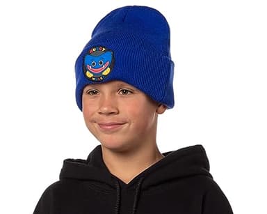 Culture Fly Poppy Playtime Huggy Wuggy Embroidered Patch Knit Cuff Beanie Hat Blue