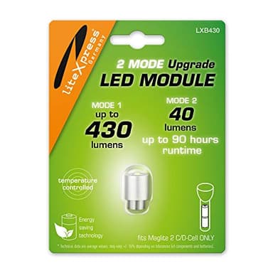 LiteXpress LXB430 2 Mode LED Upgrade Module 430 or 40 Lumen Only for 2 C/D Cell Maglite Torches