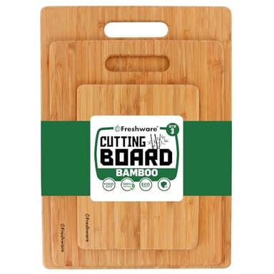 Freshware Bamboo Cutting Board Set of 3, Wooden Cutting Boards for Kitchen, Knife Friendly Food Grade Chopping Board, Lightweight with Hanging Hole for Easy Storage
