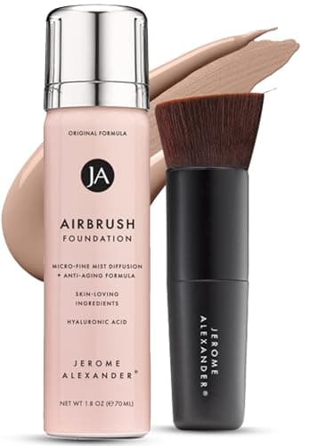 Jerome Alexander MagicMinerals AirBrush Foundation – 2 Piece Set with Airbrush Foundation and Kabuki Brush - Spray Makeup with Anti-aging Ingredients for Smooth Radiant Skin - Medium