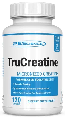PEScience TruCreatine Creatine Pills, Easy-to-Take Creapure Creatine Capsules, Monohydrate, for Men & Women, Supports Muscle Growth, Strength & Recovery, Cognition, 3g Per Serving, 120 Capsules