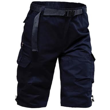 Mylldey Men's Cargo Shorts 3/4 Relaxed Fit Mens Running Shorts 7 Pockets Elastic Waist Cotton Hiking Shorts (Navy, XL)