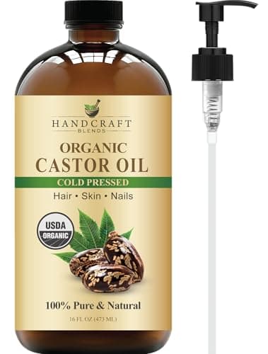 Handcraft Blends Cold-Pressed Organic Castor Oil 16 Fl Oz | Glass Bottle | 100% Pure and Natural | Premium Grade Carrier Oil | Hair, Eyelashes and Eyebrows | Hair and Body